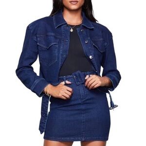 Good American Cropped Dark Denim Moto Jacket New With Tags